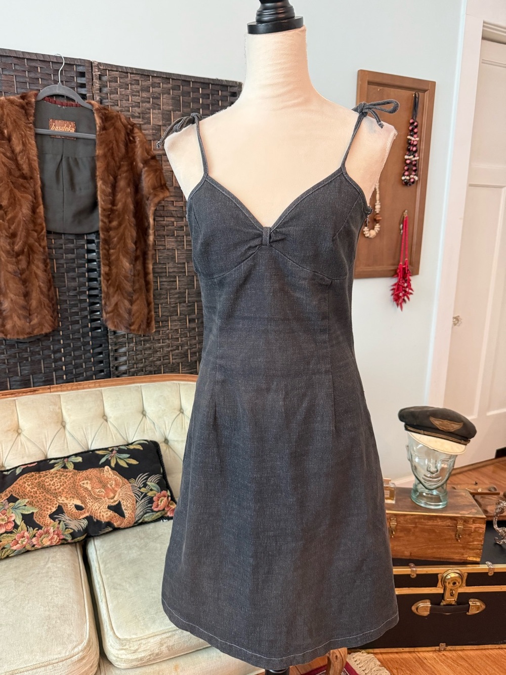 🖤 Y2K Motor Dark Wash Stretch Denim Mini Dress Sz M